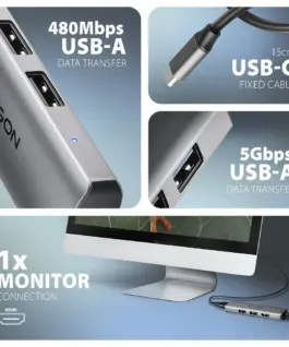 AXAGON HMC-H3A USB hub 4in1 5Gbps HDMI 3xUSB-A USB-
