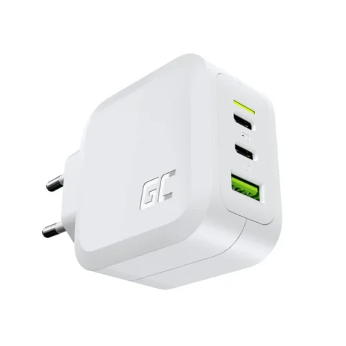 Green Cell зарядно PowerGaN 65W PD 3.0 QC 3.0 2xUSB-C 1xUSB-A бял