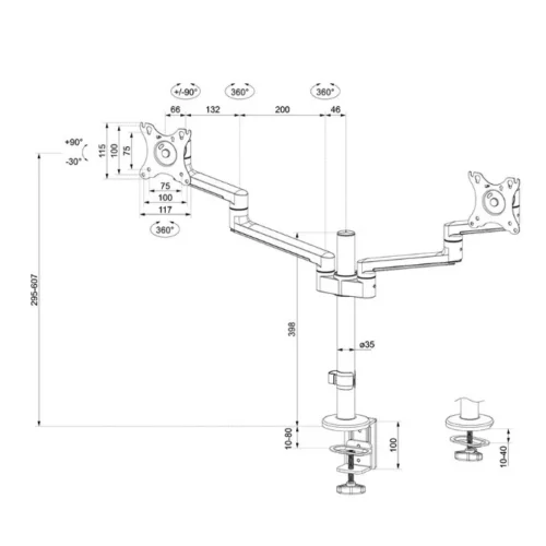 Alternative view of Neomounts DS60-425BL2 DESK MOUNT 2LCD 17-27inch 75x75-100x100 8kg 360