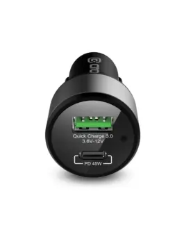 Alternative view of CRONG зарядно за кола USB-C PD 45W + USB QC 3.0 18W черен