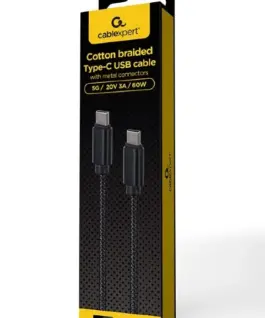 Alternative view of Gembird кабел USB C male - male USB C памучна оплетка 1.8m черен