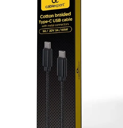 Alternative view of Gembird кабел USB C male - male USB C памучна оплетка 1.8m черен