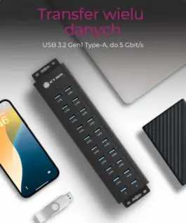 Alternative view of IcyBox ICY BOX IB-HUB1720-U3 20 port HUB, 96 WATT PS