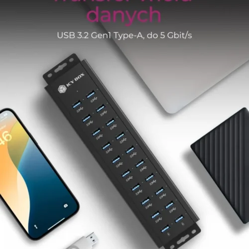 Alternative view of IcyBox ICY BOX IB-HUB1720-U3 20 port HUB, 96 WATT PS