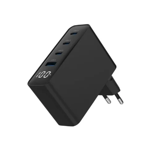 Alternative view of Gembird универсално зарядно 100W GaN 1xUSB-A 3xUSB-C fast зарядно LCD черен