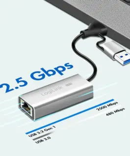 Alternative view of LogiLink USB-A/-C to 2,5G Ethernet адаптер, gray