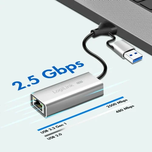 Alternative view of LogiLink USB-A/-C to 2,5G Ethernet адаптер, gray