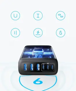 Anker зарядно GaN 112W 3xUSB-A 3xUSB-C черен