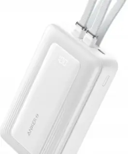 Anker външна батерия ZOLO 20000mAh 30W built-in USB-C and USB-Lightning кабел, бял