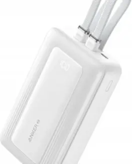 Anker външна батерия ZOLO 20000mAh 30W built-in USB-C and USB-Lightning кабел, бял