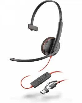 POLY Headset черенwire 3210 USB-C + USB-C/A (Bulk) 8X214A6