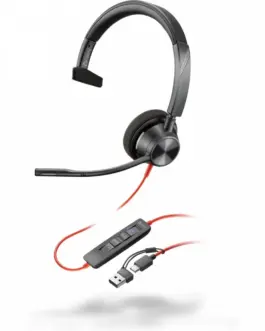 Alternative view of POLY Headset черенwire 3310 -M +USB -C/A TAA 760Q7AA