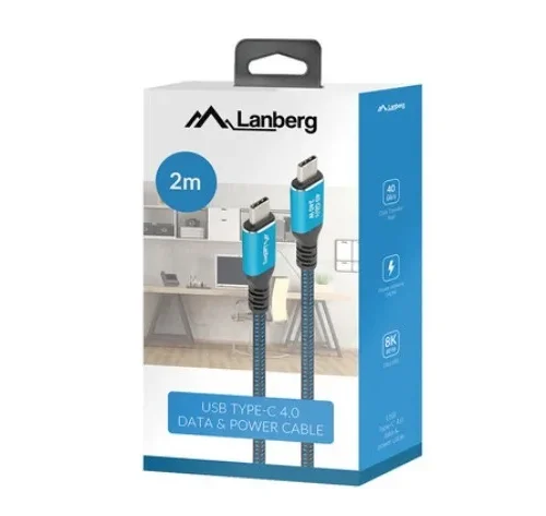 Lanberg Кабел USB-C M/M USB4 2M 240W 8K 60HZ черно-син