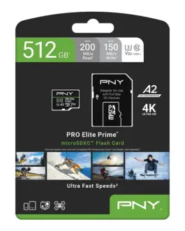 PNY памет card microSDXC Elite Prime 512GB + адаптер SD