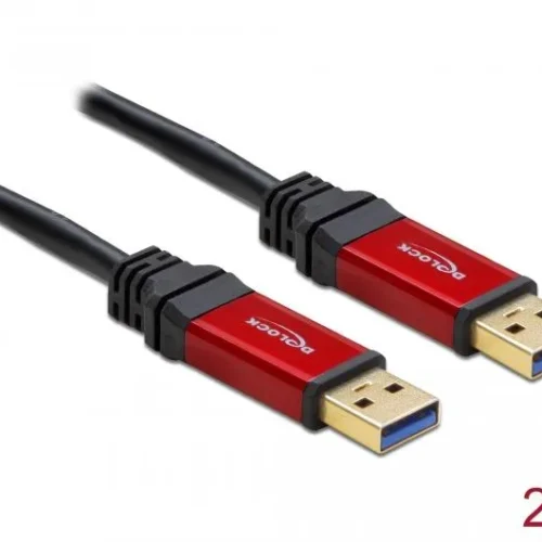 Alternative view of Кабел Delock  USB-A мъжко - USB-А мъжко, 2 м, Premium, Екраниран, Черен