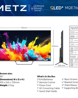 Телевизор METZ 50MQE7600Z, 50"(126 см), QLED+,Anti-Glare Google TV, 4K/UHD, 60Hz