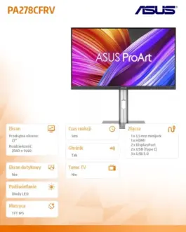 Alternative view of Asus Monitor 27 инча PA278CFRV IPS QHD 100Hz HDMI DP