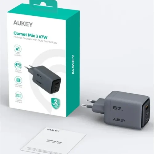 Alternative view of AUKEY Comet Mix 3 мрежово зарядно 67W 3xUSB PA-C3