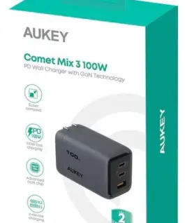 Alternative view of AUKEY Comet Mix 3 мрежово зарядно PA-C5 3xUSB (2xUSB-C i 1xUSB-A) 100W 5A QC5.0 PD3.0 AFC PPS FCP SCP