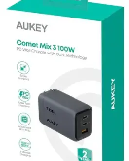 Alternative view of AUKEY Comet Mix 3 мрежово зарядно PA-C5 3xUSB (2xUSB-C i 1xUSB-A) 100W 5A QC5.0 PD3.0 AFC PPS FCP SCP