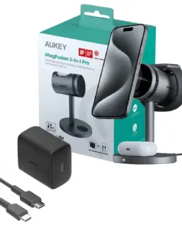 AUKEY Cooling 3in1 Wireless зарядно LC-MC311A 15W Qi2 MagSafe + 30W PD Power адаптер