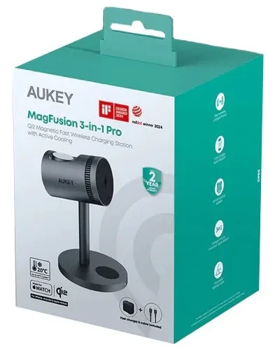 Alternative view of AUKEY Cooling 3in1 Wireless зарядно LC-MC311A 15W Qi2 MagSafe + 30W PD Power адаптер
