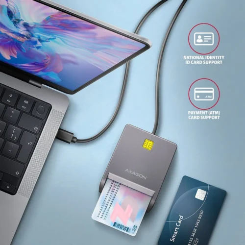 Alternative view of AXAGON CRE-SM3TC smart card reader USB-C 1.2m кабел