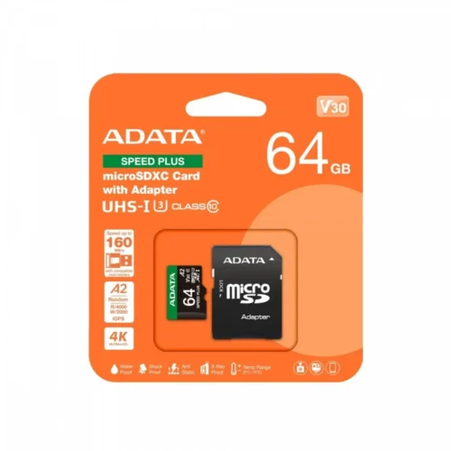 Adata microSD Speed Plus card 64GB UHS1 U3 V30 A2 160/140 MB/s