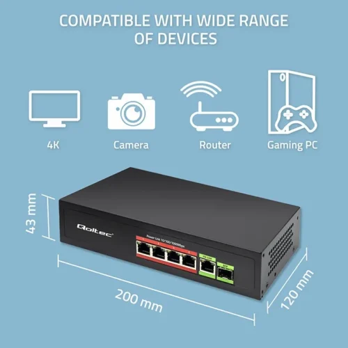Alternative view of Qoltec Ethernet PoE SWITCH 4x RJ45 PoE 1x RJ45Upli
