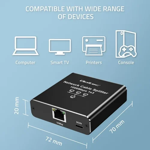 Alternative view of Qoltec Splitter Ethernet mini SWITCH 1x3 RJ45 USB C
