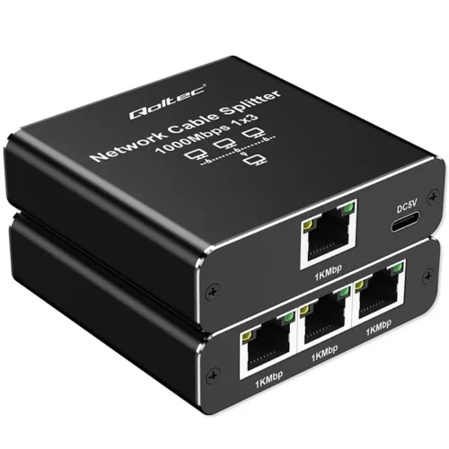 Qoltec Splitter Ethernet mini SWITCH 1×3 RJ45 USB C