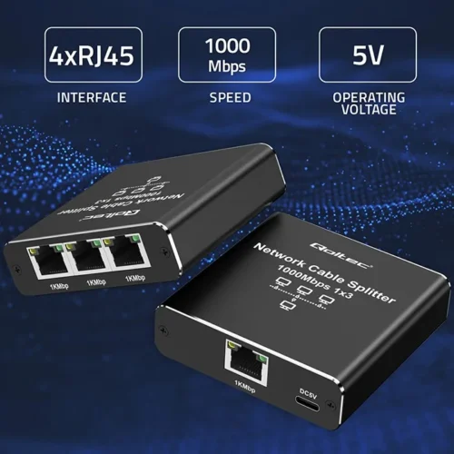 Qoltec Splitter Ethernet mini SWITCH 1×3 RJ45 USB C