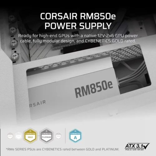 Alternative view of Corsair PSU RM850e бял 80+GOLD F.MODULAR ATX3.1