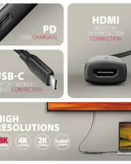 Alternative view of AXAGON RVC-HI8KPD USB-C HDMI 8K адаптер ALU PD 100W