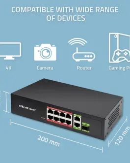Alternative view of Qoltec SWITCH 8x RJ45 PoE 2x RJ45 Uplink 1x SFP