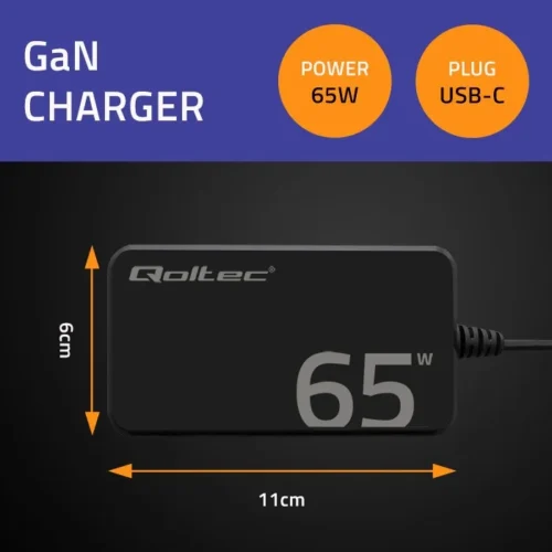 Alternative view of Qoltec зарядно 65W PD 5V 20V 3.25A USB C 3.1