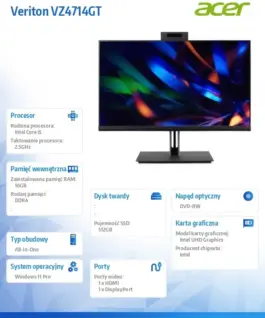 Alternative view of Acer Компютър All-in-One Veriton VZ4714GT 23.8 inches i5-13400/16GB/512GB/W11P