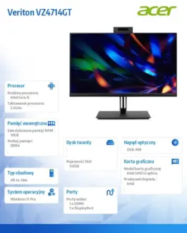 Alternative view of Acer Компютър All-in-One Veriton VZ4714GT 23.8 inches i5-13400/16GB/512GB/W11P