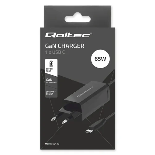 Qoltec 65W GaN зарядно 5V 20V 3A 3.25A USB C 3.1