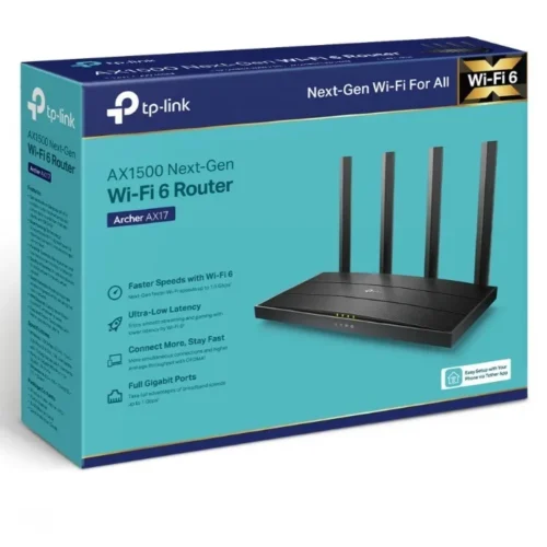 TP-LINK Router AX1500 Dual-Ban Wi-Fi 6 SPEED: 300 Mbps at 2.4 GHz + 1201Mbps at 5 GHz SPEC: