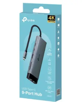 Alternative view of TP-LINK Hub USB Type-C 9-Port UH9120C 1 × USB-C Connector,1 × HDMI 4K 60Hz Port,1 × USB-C PD 100W Port, 1 × SD