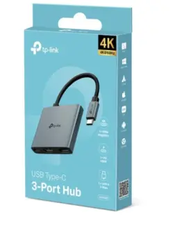 Alternative view of TP-LINK Hub USB Type-C 3-Port UH3020C 1 × USB-C Connector,1 × HDMI 4K 60Hz Port,1 × USB-C PD 100W Port,1 × USBFEATURE