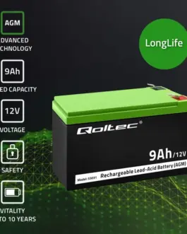 Alternative view of Qoltec Gel battery | 12V | 9Ah | Max.90A | AGM
