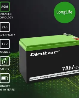 Alternative view of Qoltec Gel battery | 12V | 7Ah | Max.72A | AGM