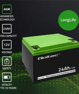 Alternative view of Qoltec Battery AGM 12V 24Ah max. 7.2A