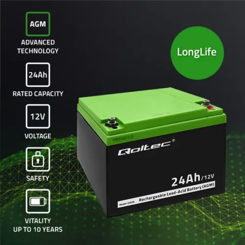 Alternative view of Qoltec Battery AGM 12V 24Ah max. 7.2A
