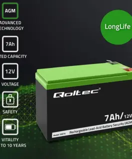 Alternative view of Qoltec AGM battery 12V 7Ah, max. 105A, Securit