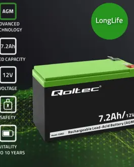 Alternative view of Qoltec AGM battery 12V 7.2Ah, max. 108A