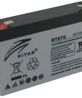 Оловна батерия RITAR (RT670) AGM 6V 7Ah 151 /34 /94 mm Терминал1