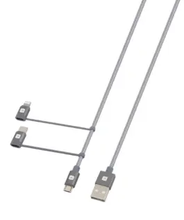 Alternative view of Кабел Skross 3 в 1, USB-A - USB-C/ Lightning/ Micro USB , Метална оплетка, 1.2 м